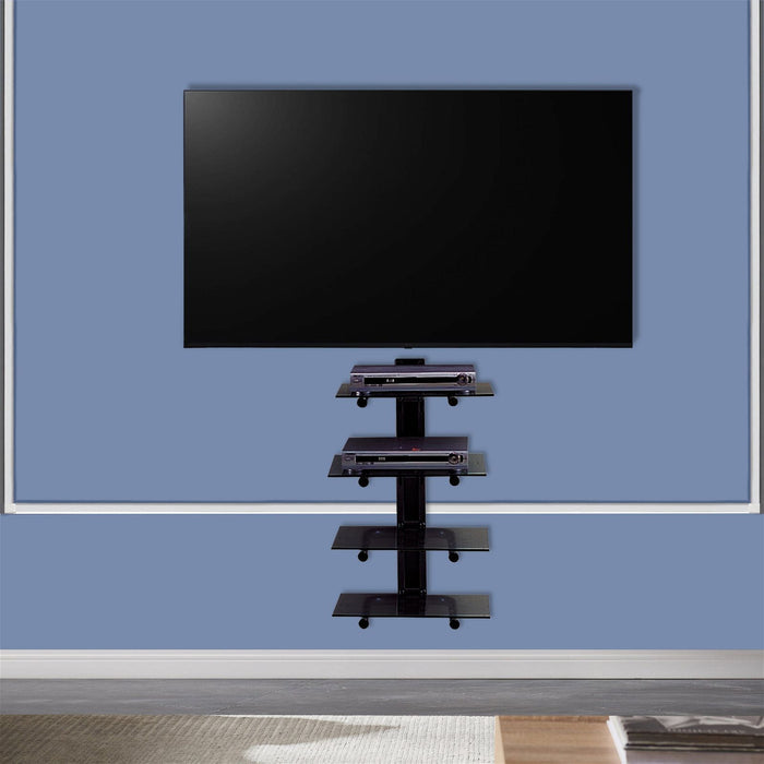 Black Wall Mount, 4 Shelf, Component Storage Unit, with Cable Management -Home Living Store - -