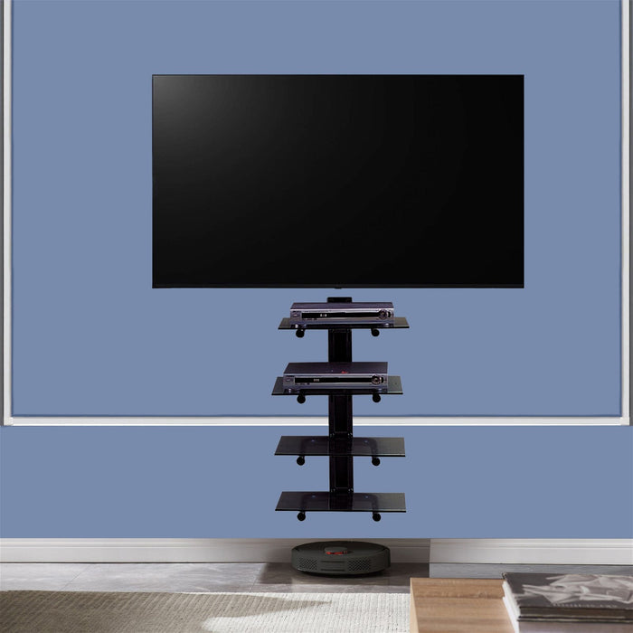Black Wall Mount, 4 Shelf, Component Storage Unit, with Cable Management -Home Living Store - -