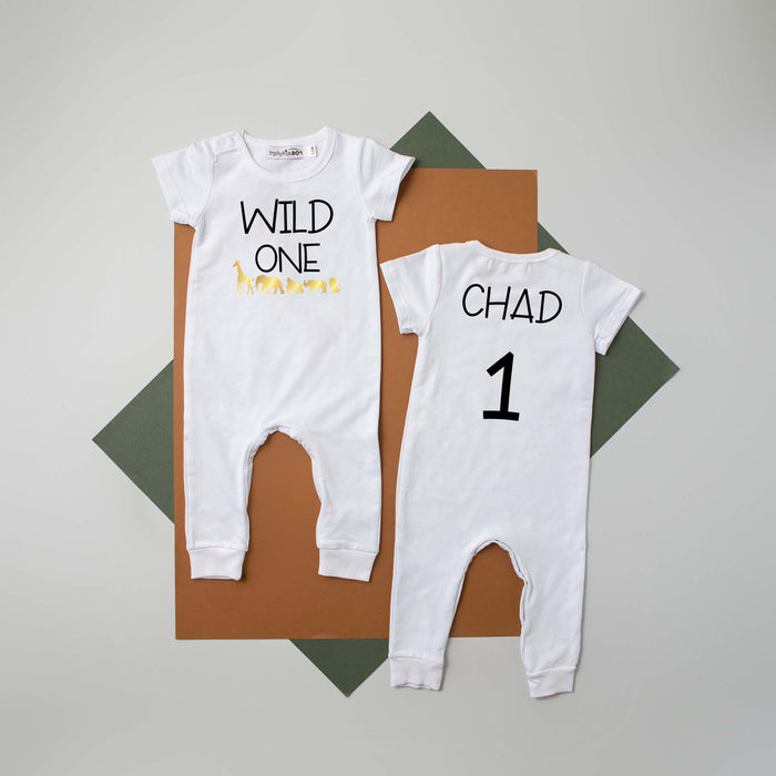 Black "Wild One" Jungle Slim Fit First Birthday Romper