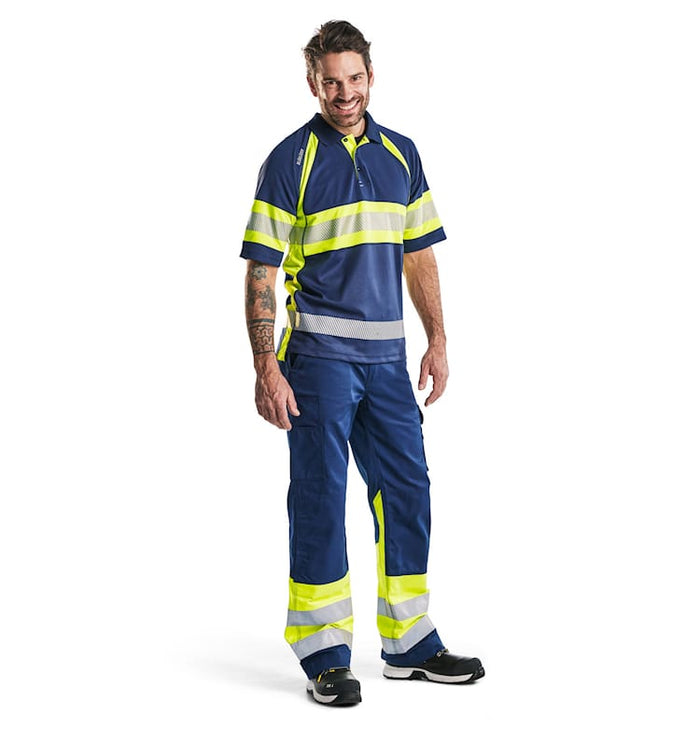 Blaklader Hi-Vis Polo Shirt with UV-Protection - Navy/Yellow | 3338