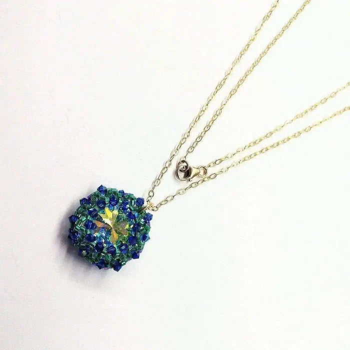 AMD1092 Blue Green Beaded Super Sparkly Rivoli CrystalJewelryNecklace$ 97.00Alexa Martha Designs