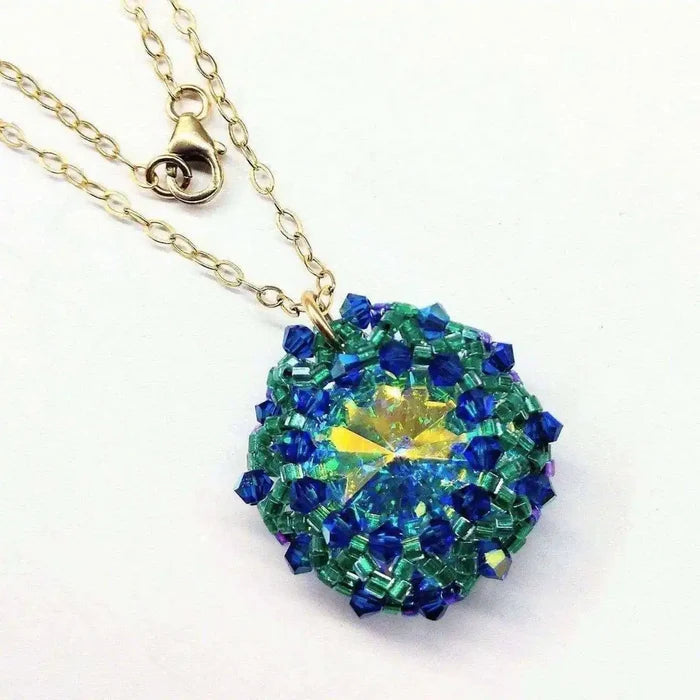 AMD1092 Blue Green Beaded Super Sparkly Rivoli CrystalJewelryNecklace$ 97.00Alexa Martha Designs