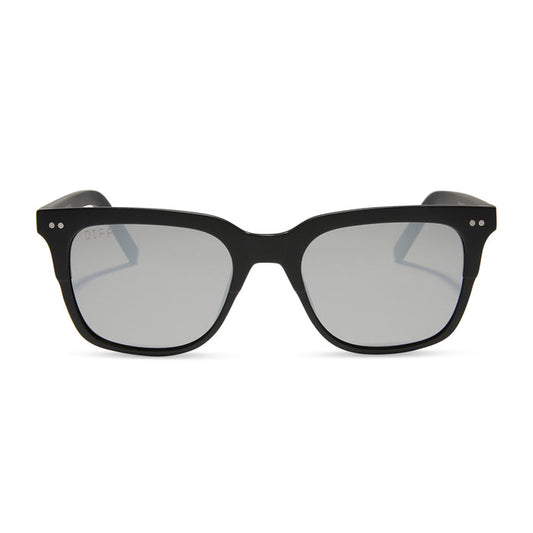 diff eyewear bobby square sunglasses with a matte black frame and grey mirror lenses front view