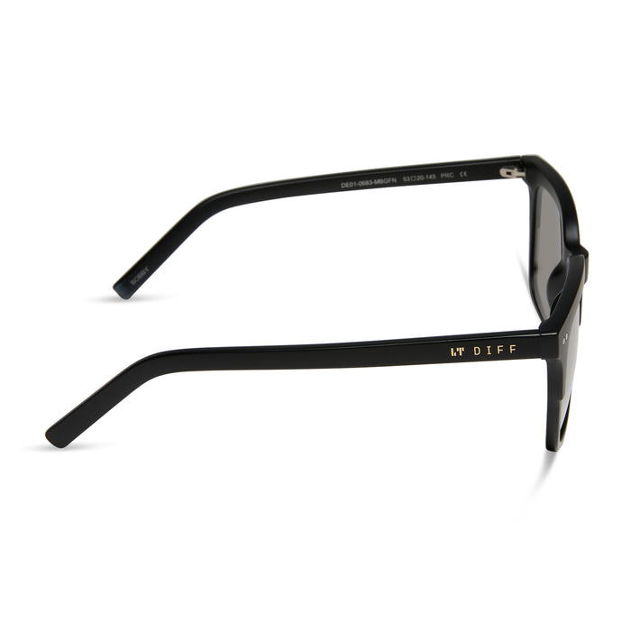 diff eyewear bobby square sunglasses with a matte black frame and grey mirror lenses side view