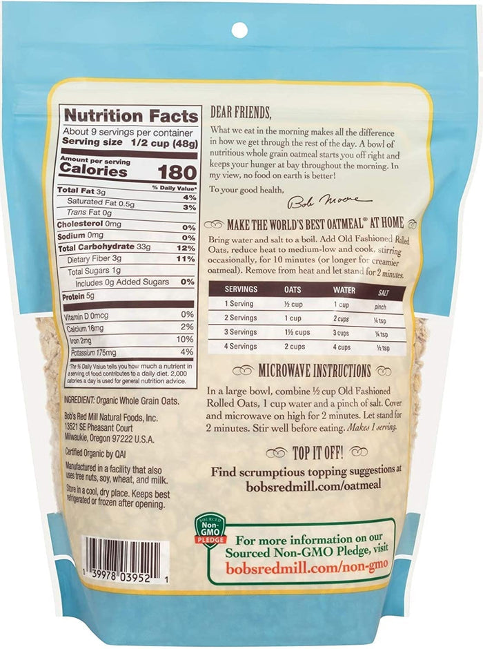 Bob's Red Mill Organic Rolled Oats 56 oz / 1.59 kg are a delicious, wholesome cereal that will give you lasting energy throughout the morning-39997 Hannah's Variety Store