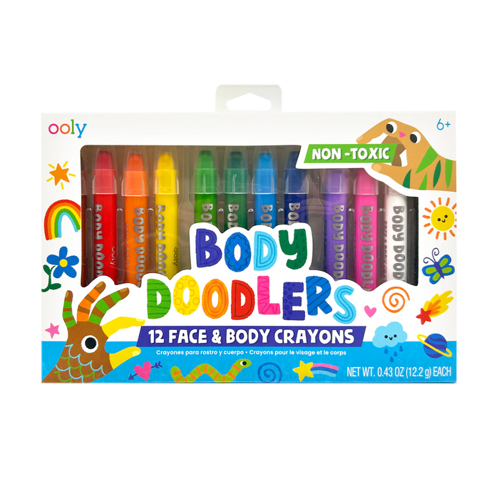 Front of packaging of the OOLY Body Doodlers - Face & Body Crayons