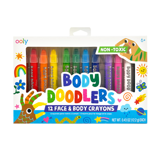 Front of packaging of the OOLY Body Doodlers - Face & Body Crayons