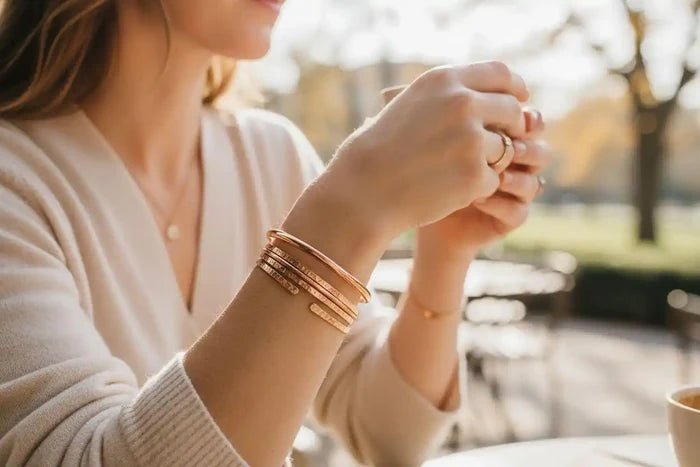 Brides Mag Featured Textured Copper Anniversary Bangle in 4 Sizes - Alexa Martha Designs