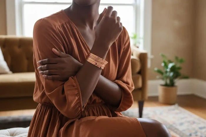 Brides Mag Featured Textured Copper Anniversary Bangle in 4 Sizes - Alexa Martha Designs