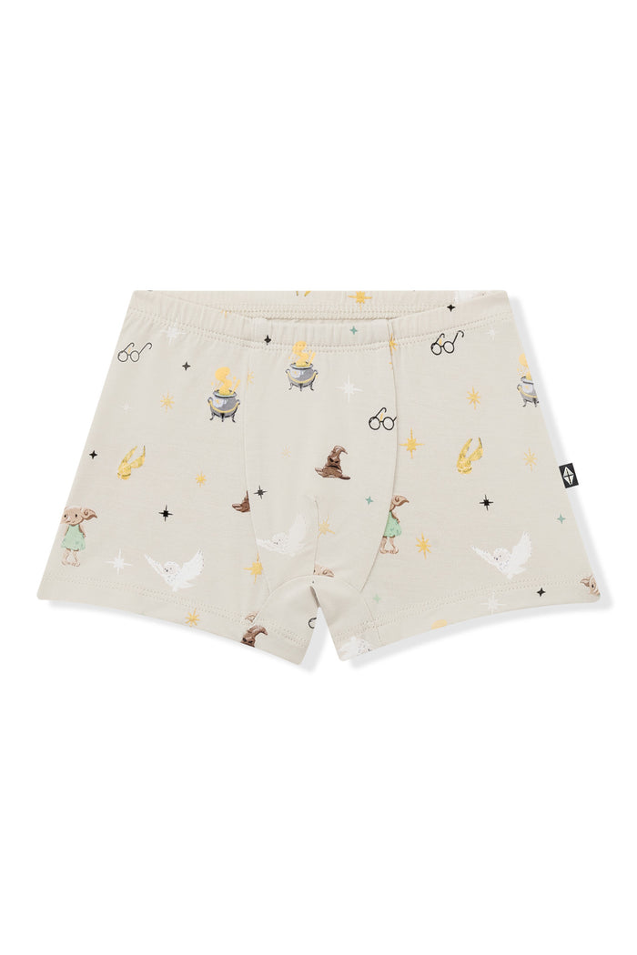 Beige Brief with Harry Potter patten print on a white background