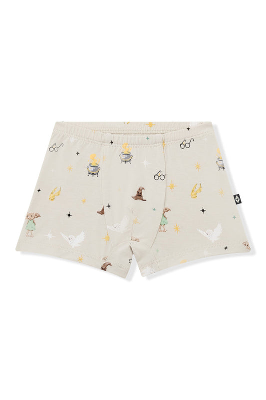 Beige Brief with Harry Potter patten print on a white background