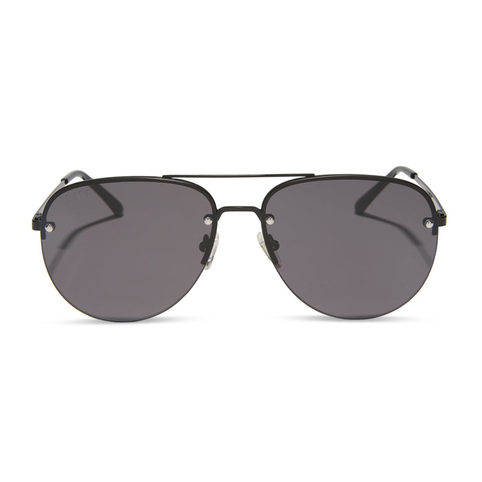diff eyewear brooklyn aviator sunglasses with a black metal frame and grey lenses front view