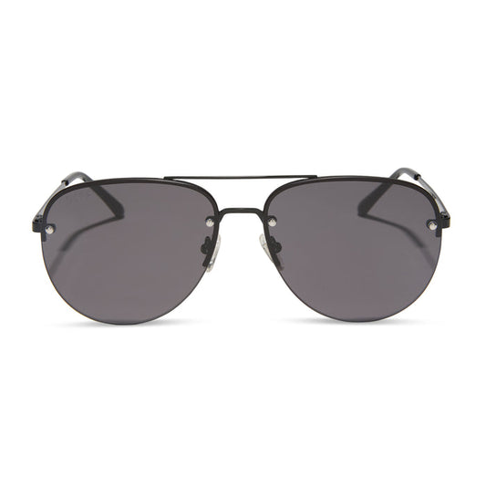 diff eyewear brooklyn aviator sunglasses with a black metal frame and grey lenses front view