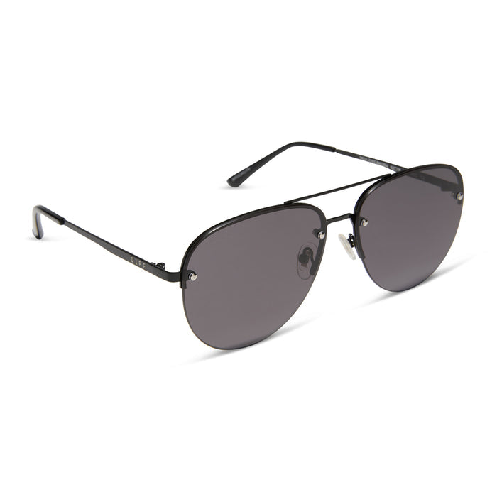diff eyewear brooklyn aviator sunglasses with a black metal frame and grey lenses angled view