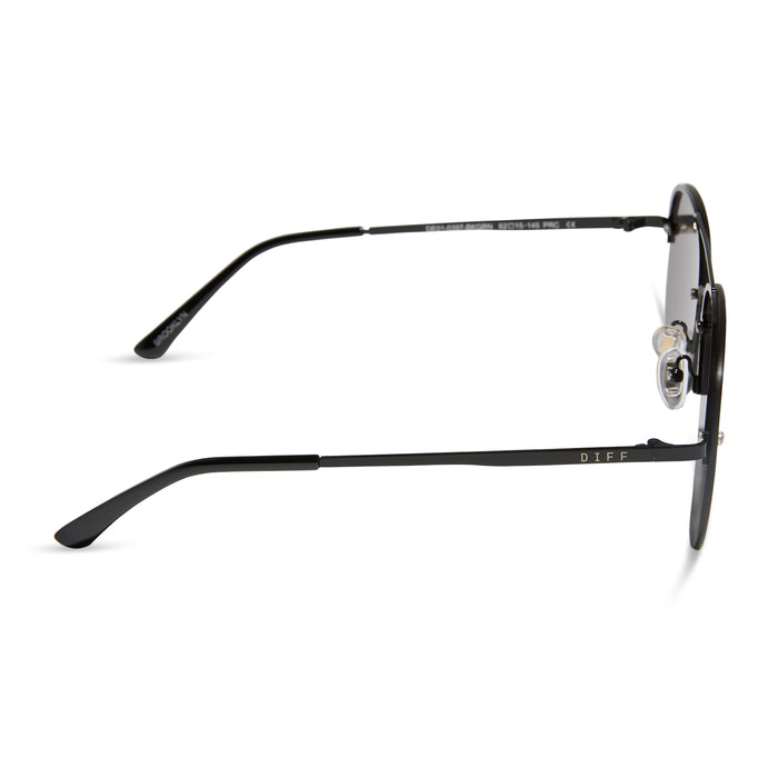 diff eyewear brooklyn aviator sunglasses with a black metal frame and grey lenses side view