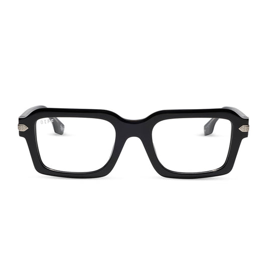 diff eyewear x stephen wilson jr. calico creek square prescription glasses with a black acetate frame front view