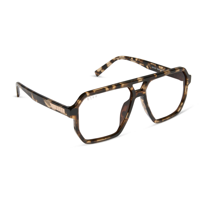 diff eyewear featuring the cameron navigator prescription glasses with a espresso tortoise acetate frame angled view