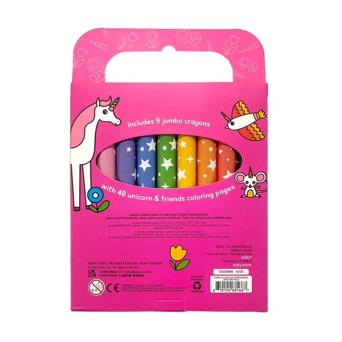 OOLY Carry Along! Coloring Book and Crayon Set - Unicorn Pals back of packaging