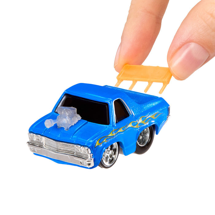 Blue car with flames on a white background