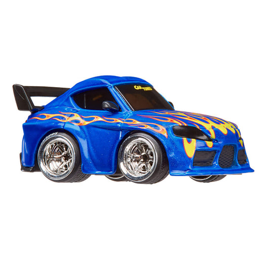 Toyota Supra GR blue car with flame design on a white background