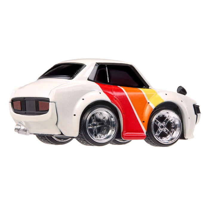 White car with chrome wheels on a white background