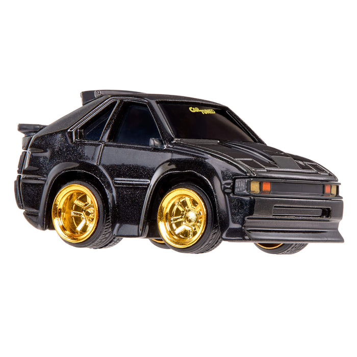 Black car with white specks on a white background