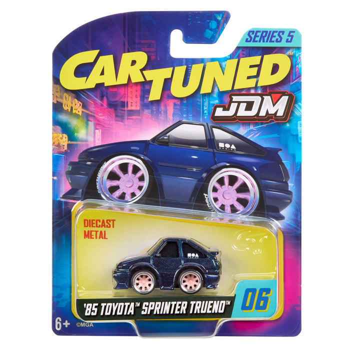 Cartuned JDM toy car packaging with 1985 Toyota Corolla (AE86) Sprinter Trueno model