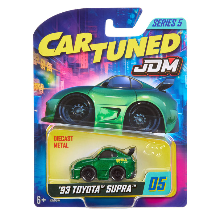 Cartuned JDM toy car packaging with 1993 Toyota Supra