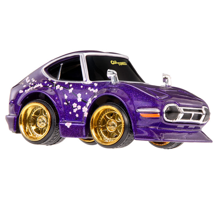 Purple Car with flower decals on a whie background