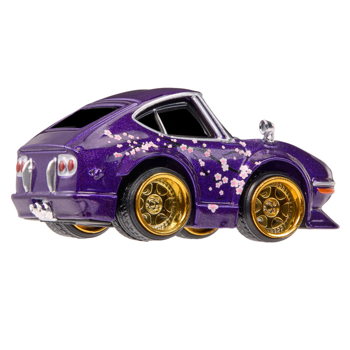 Purple toy car on a white background