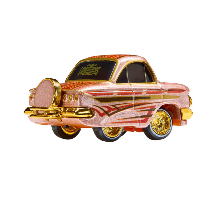 Model car with gold accents on a white background