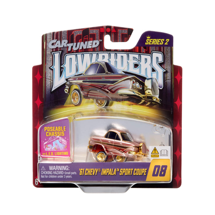 Toy car packaging for 'Car Tuned Lowriders' series 2 with a '61 Chevy Impala Sport Coupe model.