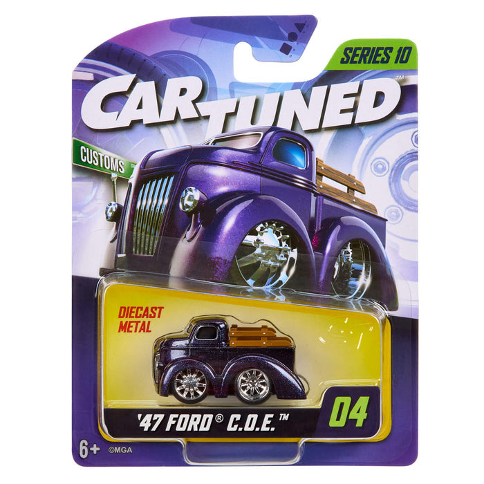CarTuned Mainline Series Ten - 1947 Ford C.O.E. (Hot Rods) color Purple in packaging on white background