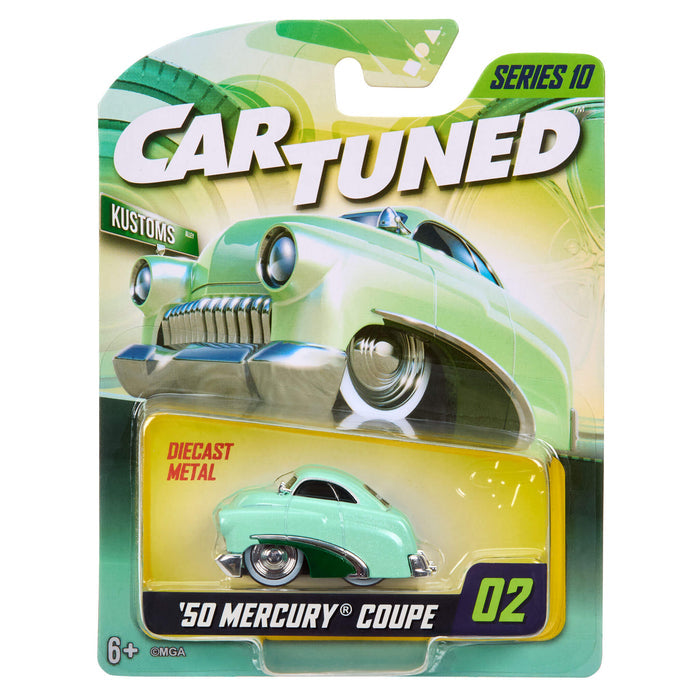 CarTuned Mainline Series Ten - 1950 Mercury Coupe in color light green, in packaging on white back ground