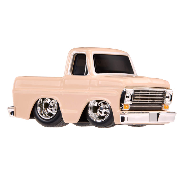 Peach truck with silver wheel rims on white background