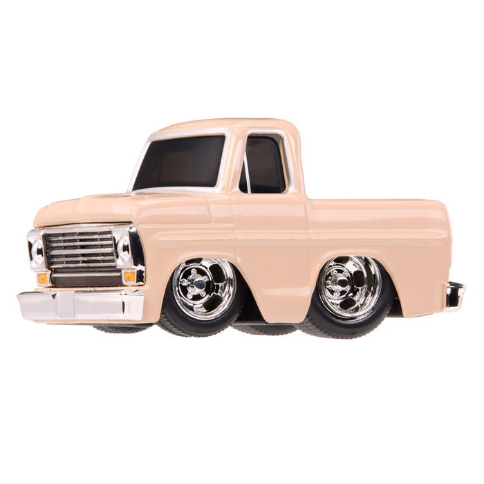 Peach truck with silver wheel rims on white background