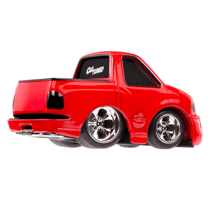 Red truck with text "CarTuned" on back window on a white background