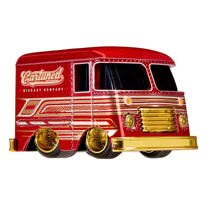 Red with gold accents Grumman Step Van on a white background