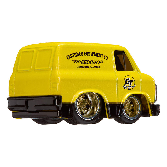 Yellow Van with 'SpeedShop' text on side on a white background