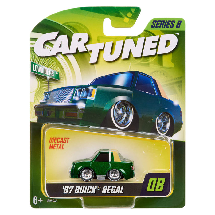 Car Tuned '87 Buick Regal toy car in packaging with green and yellow design