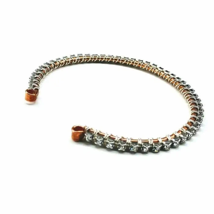 Catch-Free Crystal Rhinestone Tennis Bracelet Bangle featuring Swarovski-quality crystals on a hammered copper bangle.
