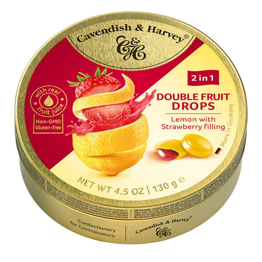 Cavendish and Harvey Lemon and Strawberry Double Fruit Hard Candy Tin - 11 Count