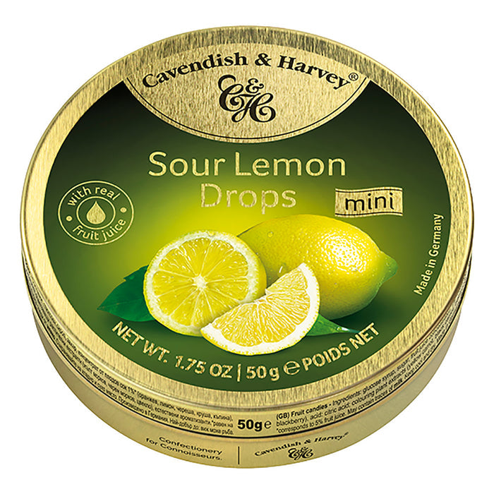 Cavendish & Harvey Drops Sour Lemon 1.75oz Tin - 7ct
