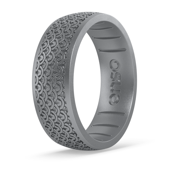 Etched Signature Silicone Ring - Chainmail - Silver