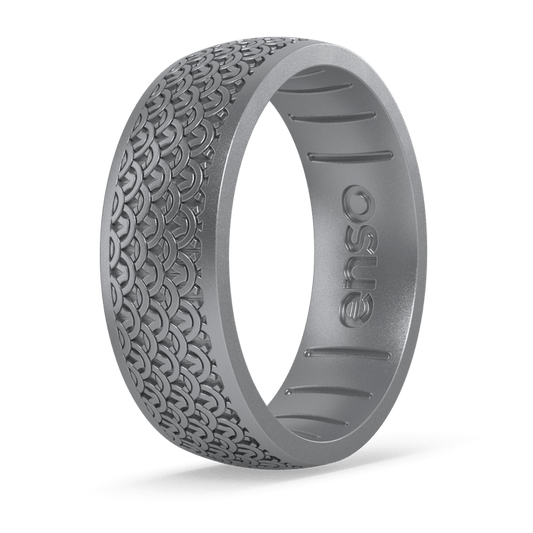 Etched Signature Silicone Ring - Chainmail - Silver