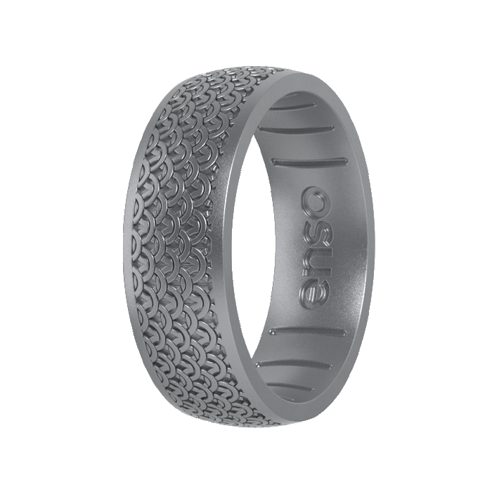 Etched Signature Silicone Ring - Chainmail - Silver