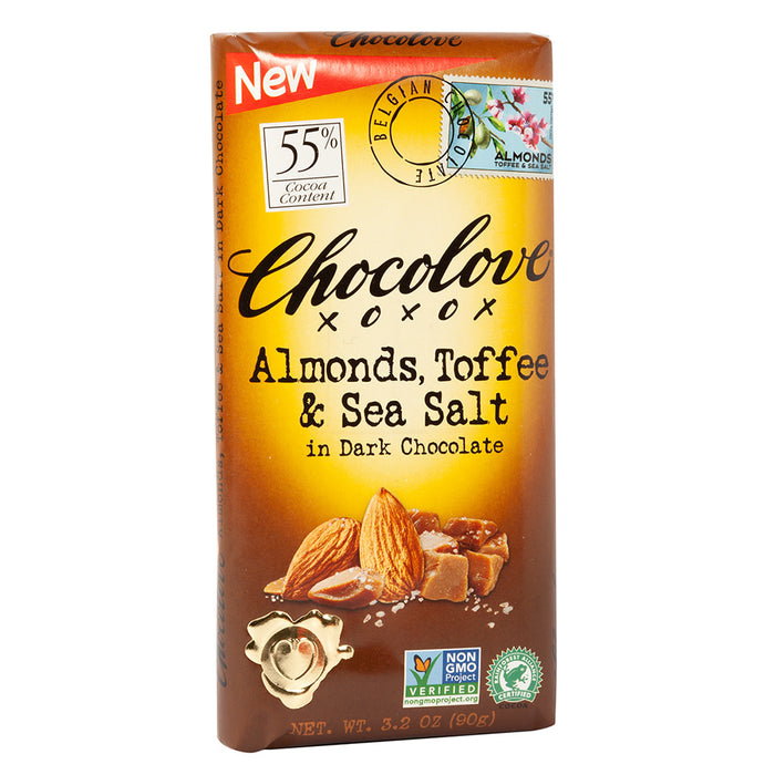 Chocolove Dark Chocolate Almond Toffee And Sea Salt 3.2oz - 12ct