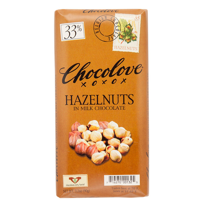 Chocolove Hazelnuts In Milk Chocolate 3.2oz Bar - 12ct
