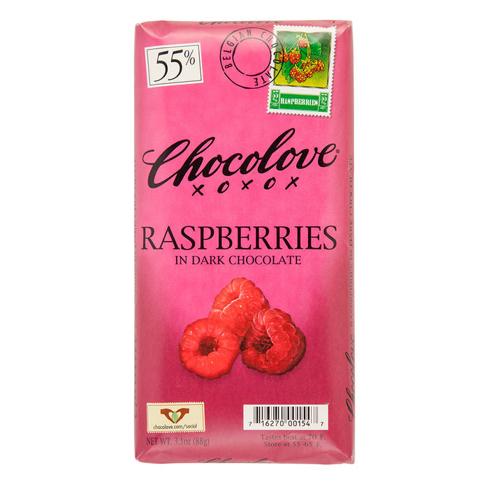 Chocolove Raspberries In Dark Chocolate 3.2oz Bar - 12ct