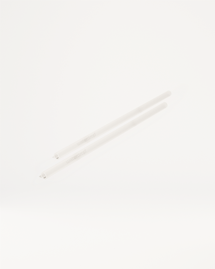 Glass straws made of durable borosilicate glass, shown as a pair, for sustainable drinking.